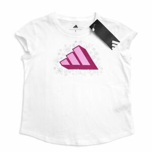 Adidas Girls White T-Shirt Pink Logo Graphic | Short Sleeve | Size 6 | NWT
